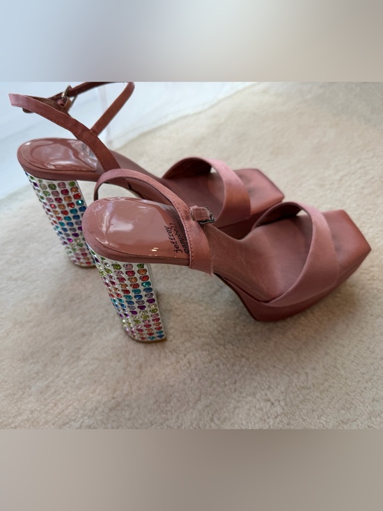 Jeffrey Campbell Shoes - Jeffrey Campbell Pink Satin Multicolor Rhinestone Platform Wedge Heel Sandals